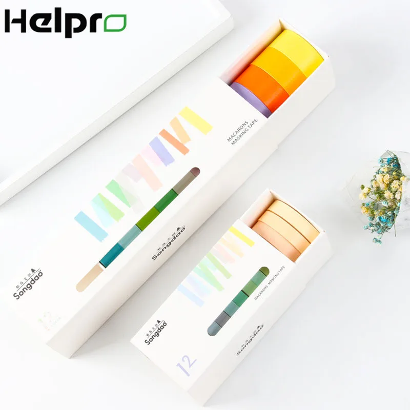 

Helpro 12Pcs/Set Candy Colors Washi Tape Macaron Basic Color Diary Decoration Masking Tape School Office Stationery Supplies
