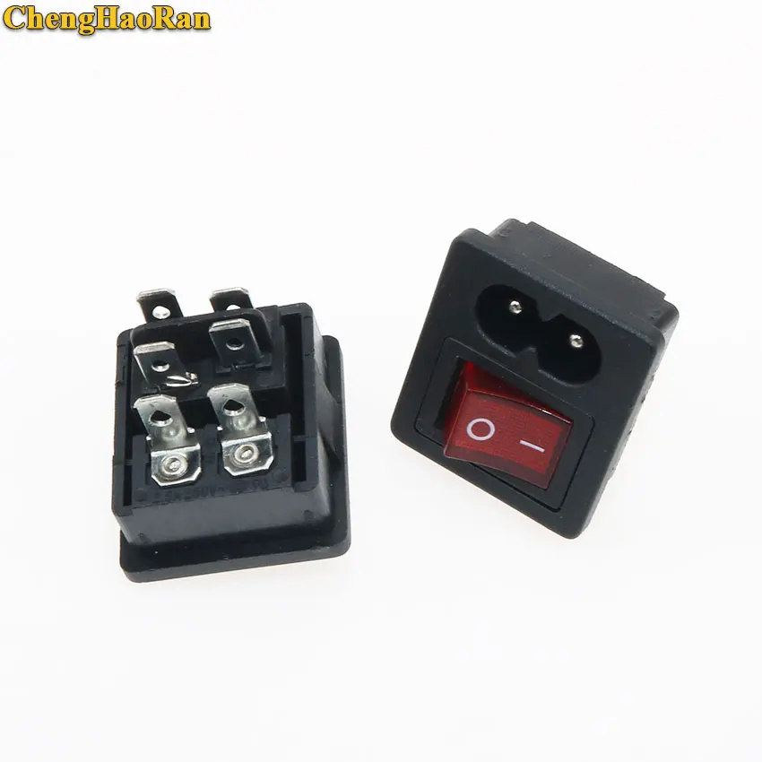 ChengHaoRan 2 шт. IEC320 C8 шнур питания на входе розетка ВКЛ ВЫКЛ красный свет Кулисный