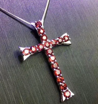 

Red cross garnet pendant Free shipping Natural origin garnet 925 sterling silver Fine jewelry 0.15ct*17pcs gemstone #J18090512