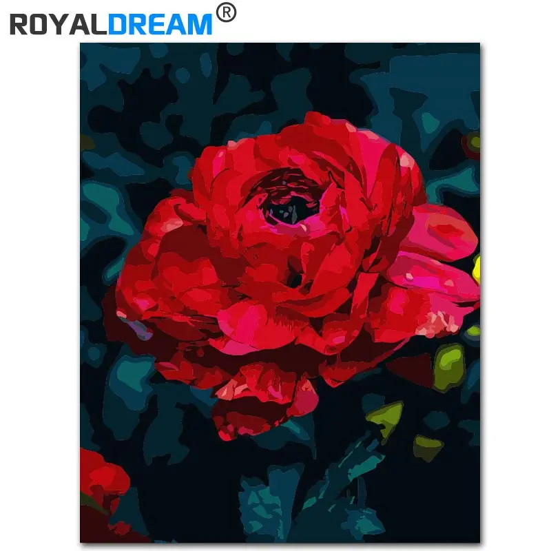 

ROYALDREAM Red Rose DIY Painting By Numbers Kits Coloring Paint By Numbers Modern Wall Art Picture Gift