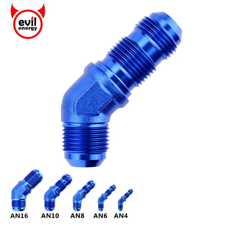 

evil energy AN4-AN16 Anodized Aluminium Fitting 45 Degree Elbow Bulkhead Adptors Male Oil Adapters Blue