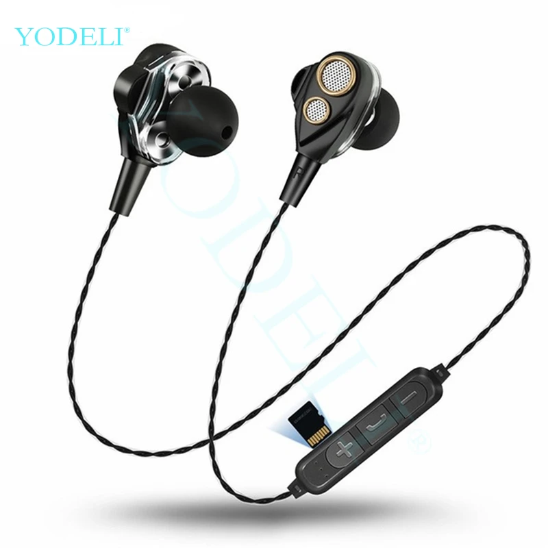 

Bluetooth Earphone Stereo Wireless Headphones Double Unit Driver Speaker Support TF/SD Card Earbuds Headset with Mic for Phone