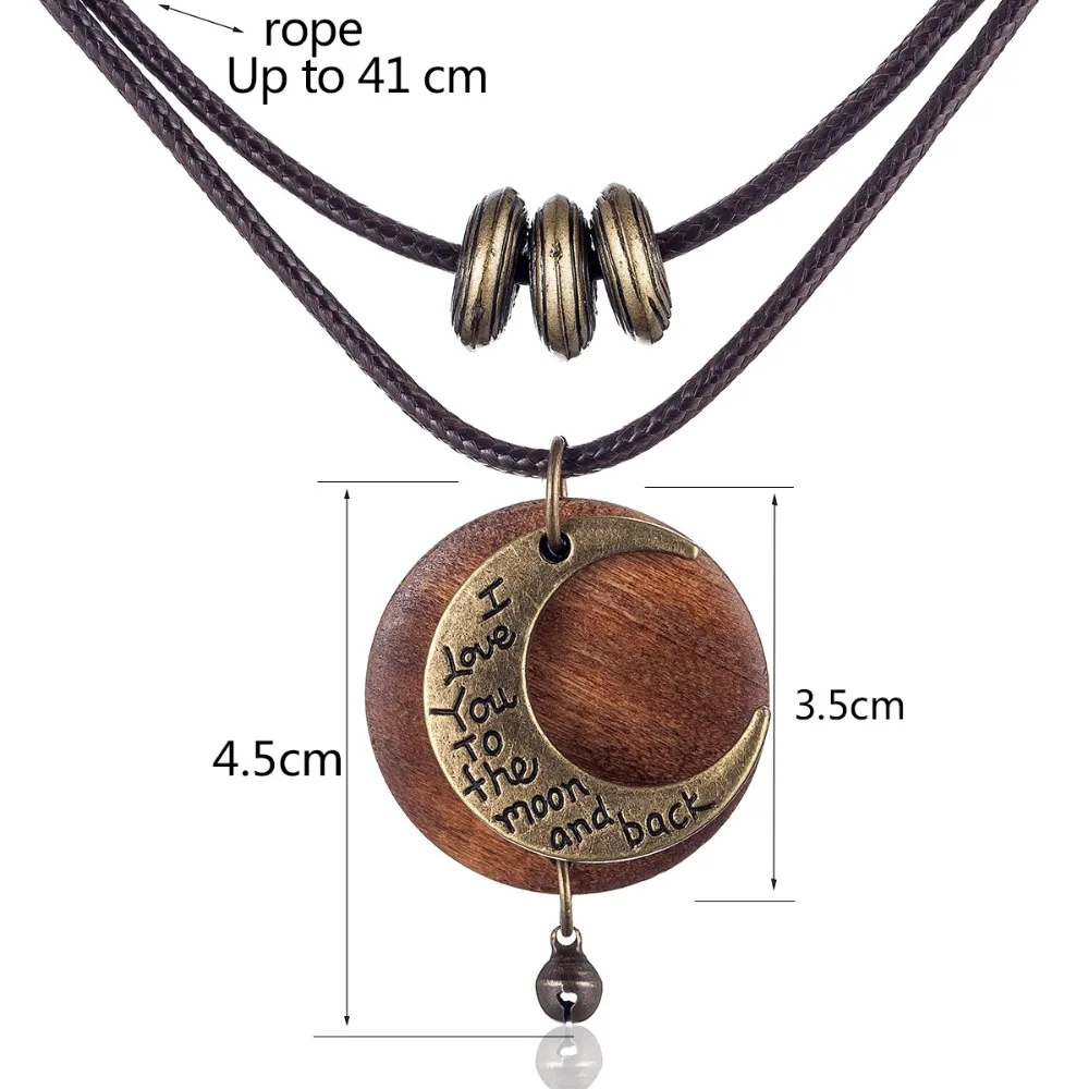 Colliers "Je t'aime jusqu'à la lune et retour" Collier pour femme Bijoux en bois vintage Pendentif gothique Produits tendance Soldes_voghion.com