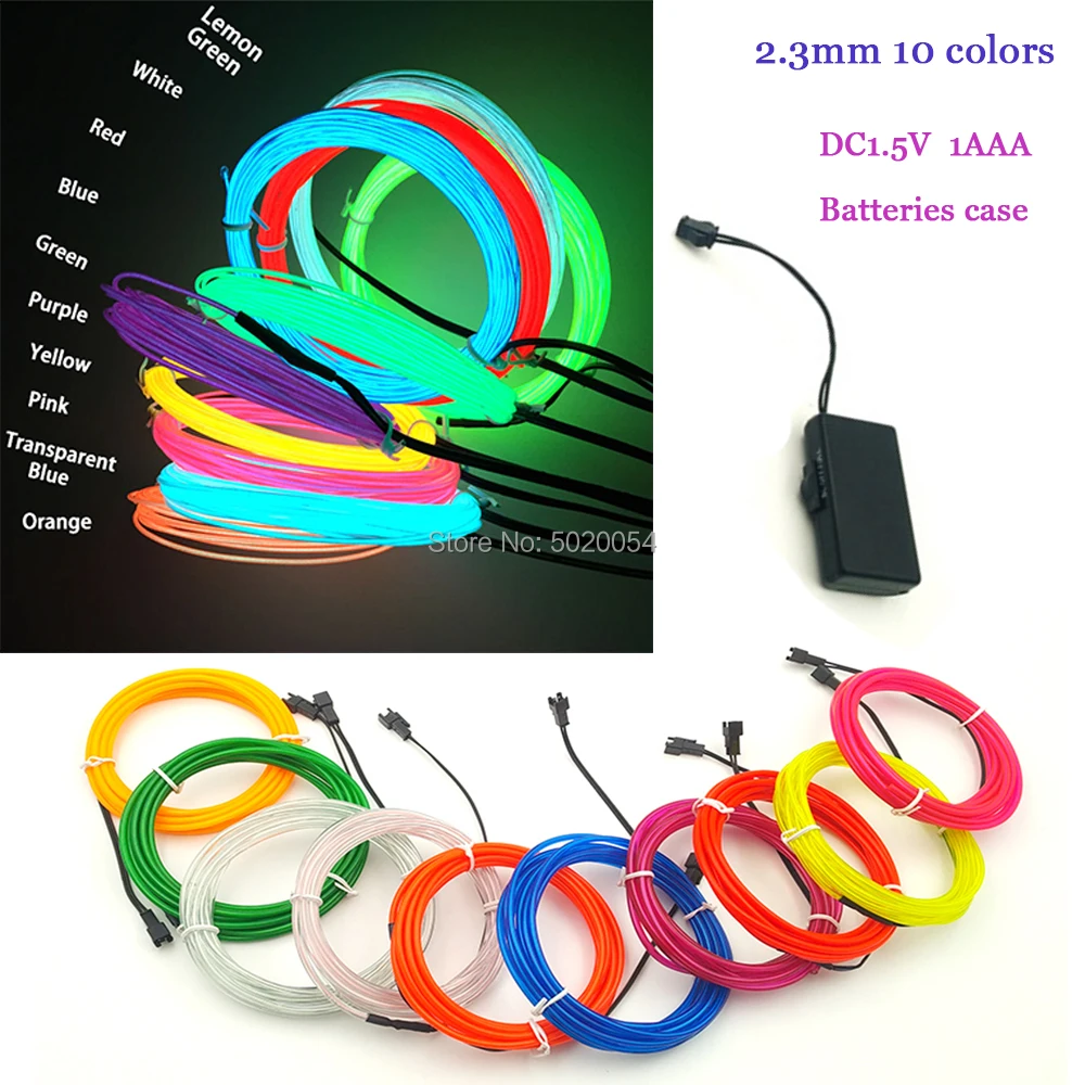 

1M Wedding Decor 2.3mm Dia Waterproof Glow EL Led Flexible Soft Tube Wire Neon Glow Strip Light With 1.5V Controller