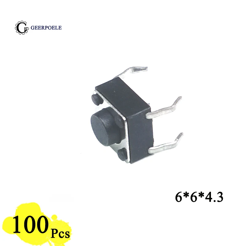 

100pcs/lot 6*6*4.3 mm Interruptor 4 PIN Tactile Tact switch 12V Push Button Micro Switch Direct Plug-in Self-Reset Top DIP