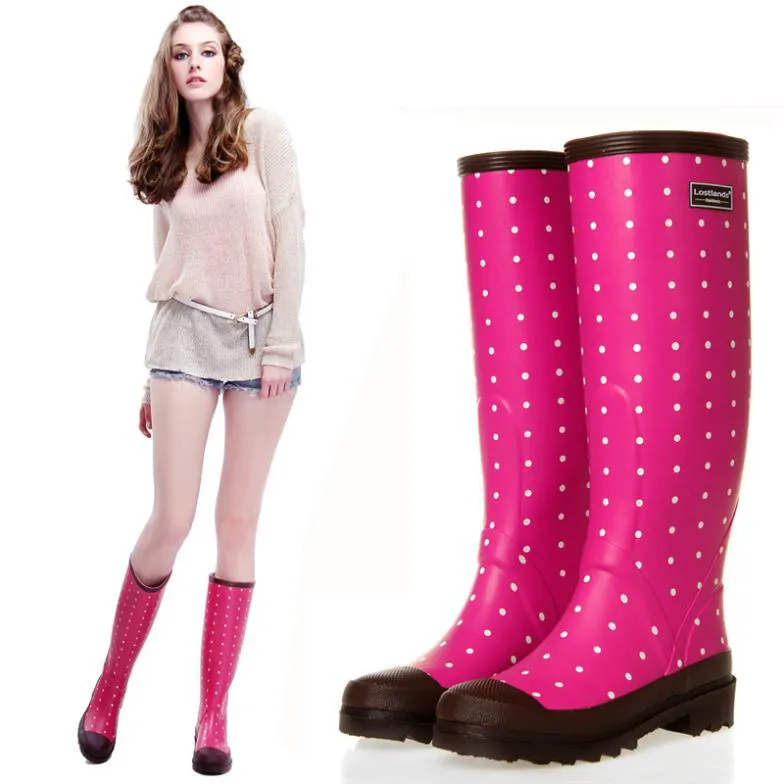 2017 Autumn High Quality Dot Women's Rain Boots High Knee Rainboots