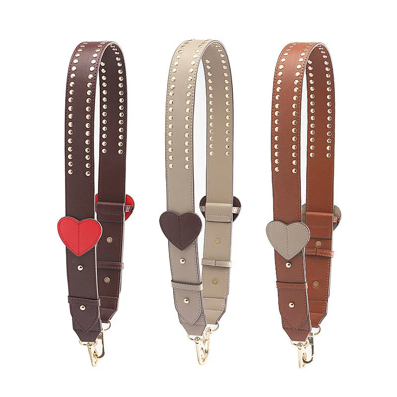 

New Leather Stitch Heart Pattern Women Handbag Strap Rivets Design Belt Shoulder Bag Straps Trendy Bag Accessories Easy Matching