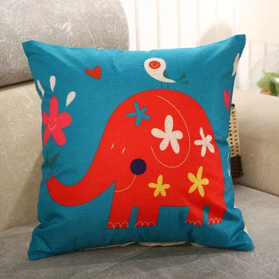 Colorful Elephant Cushion Cover Home Pillow Case Cotton Linen Letter Cushion Sofa Bedroom Decorative Pillow Cover Drop MA22