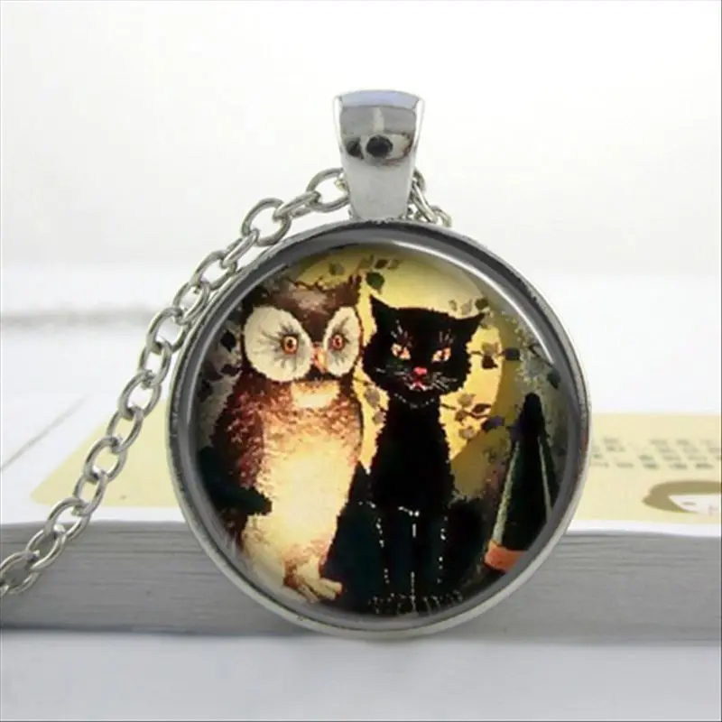Photo cabochon verre chat noir avec oreilles Collier Pendentifs ( Cute Tabby Cat