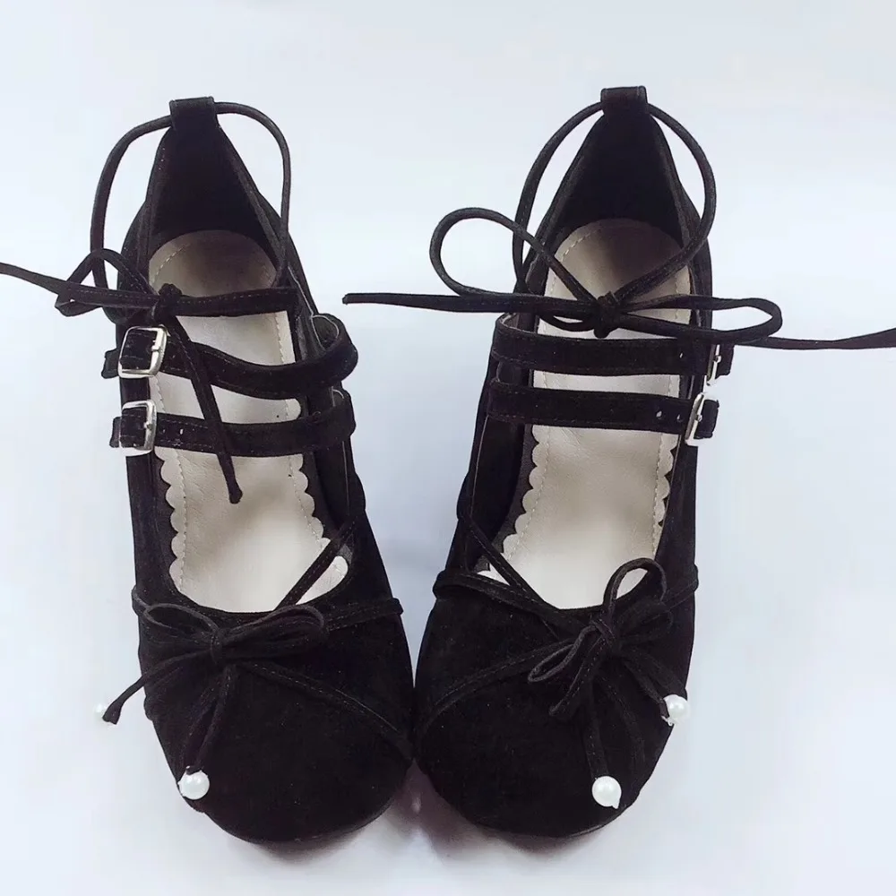 4.5cm-High-Heels-Pleuche-Black-Bow-Crossed-Straps-Pumps-Lolita-Heel-Shoes-Princess-Girl-Sweet-Lolita-Cosplay-Party-Shoes- 3