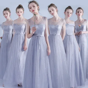 

GREY Luxury Women Elegant Evening Party Dress Improved Cheongsam Long Slim Bridesmaid Wedding Dresses Sexy Chinese Qipao