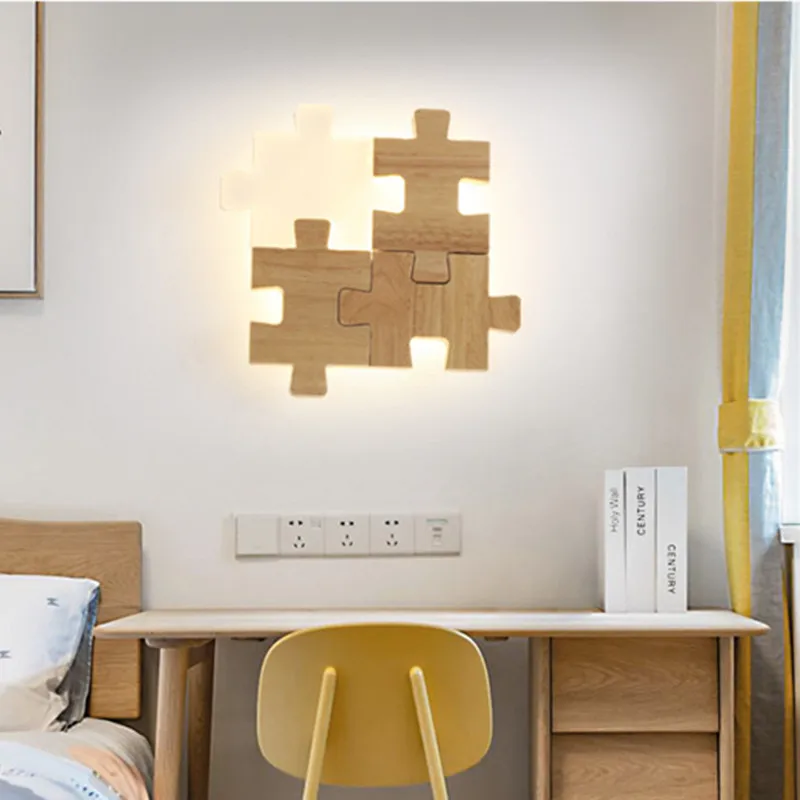 

Nordic Loft Log Bedside Wall Lamp Creative Jigsaw Puzzle Aisle Kid's Room Study Led Wall Light Fixtures Free Shipping