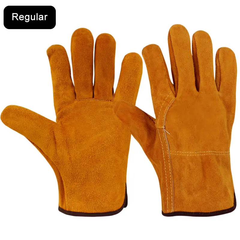 1"-14" кожаные сварочные перчатки анти-порезные термостойкие огнеупорные рабочие перчатки из воловьей кожи защита рук - Цвет: 10Inch-Regular