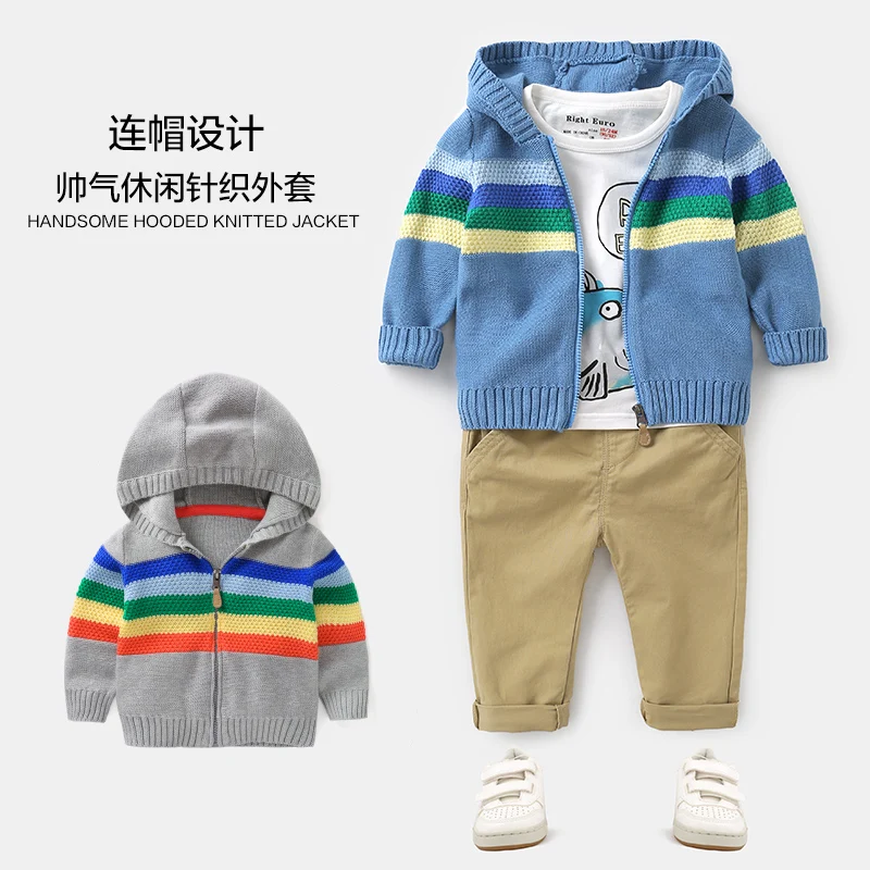 

Kids Boys Sweaters Cardigan Fashion Hooded Long Sleeve Children Knitwear Coats Spring Outwear Toddler Knitted Jackets Clothing