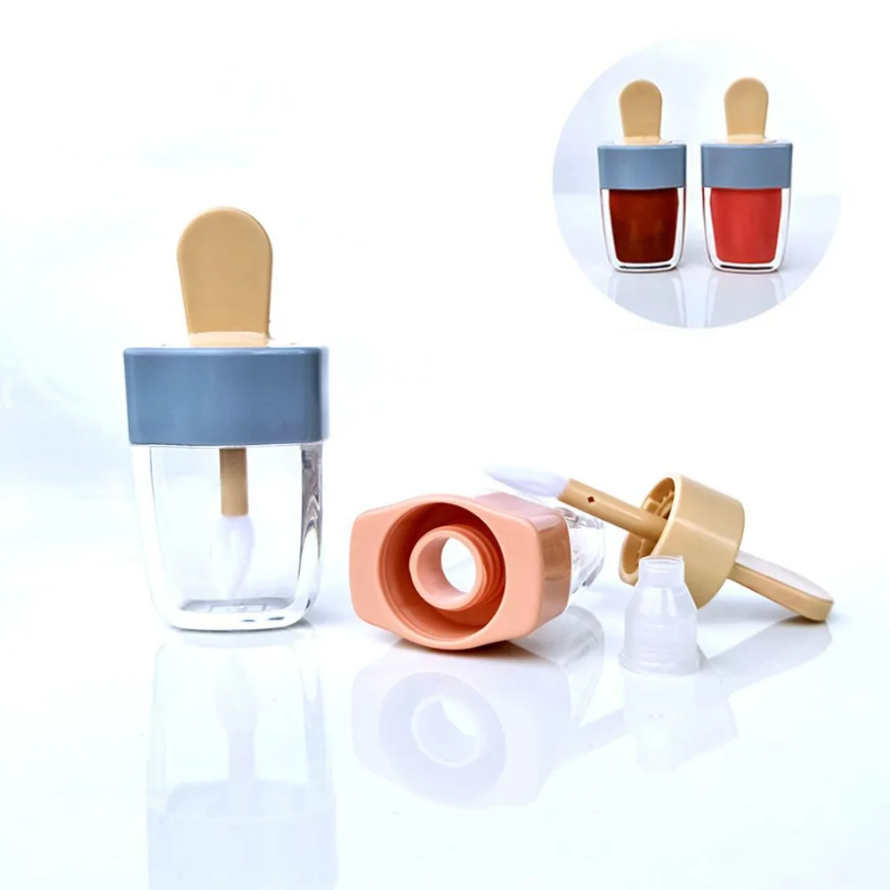 

6ml Ice Cream Shape Transparent Mini Lip Gloss Tube Empty Lip Balm Container With Lid Rubber Inserts Lipstick Samples Dispenser