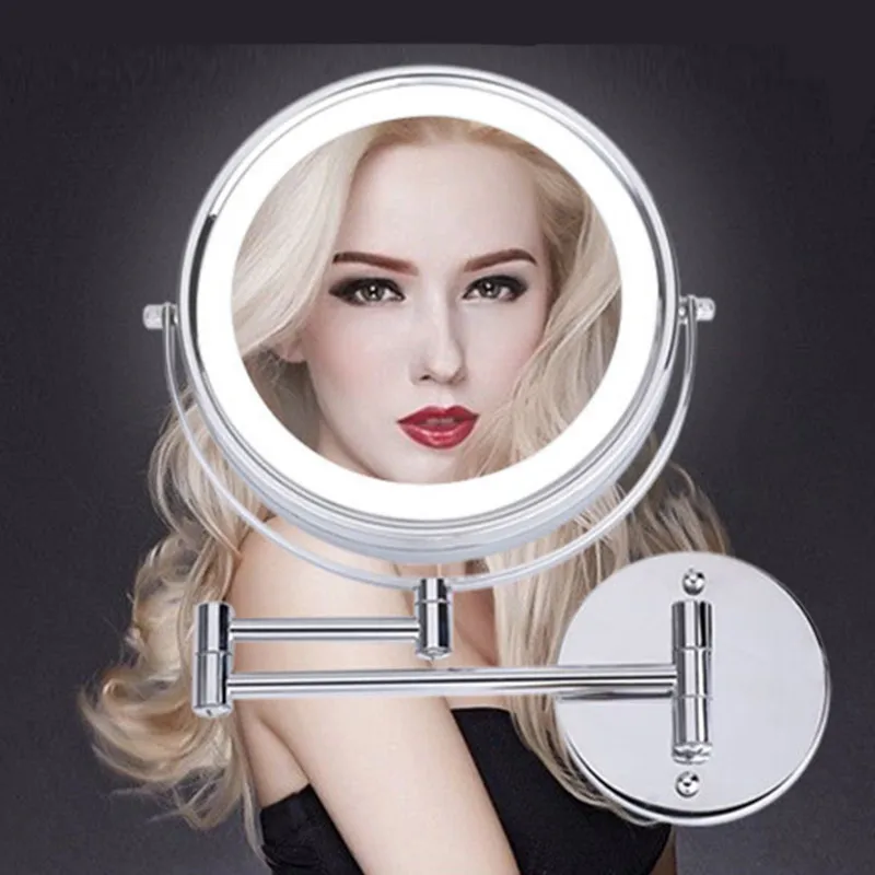 Springquan 8.5 بوصة المعادن مرآة التجميل 2-Face البطارية أضواء led متداخلة الذراع حمام مرآة ماكياج مرآة 5x التضخيم Springquan 8.5 بوصة المعادن مرآة التجميل 2-Face البطارية أضواء led متداخلة الذراع حمام مرآة ماكياج مرآة 5x التضخيم