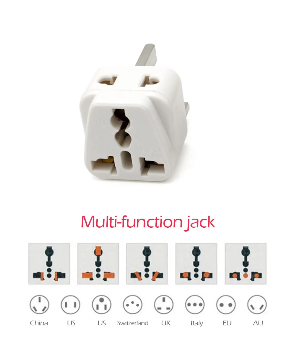 1PC Universal EU US AU to UK 3 Pin AC Power Socket Plug Travel Wall Charger Outlet Adapter Converter Connector UK plug White (10)