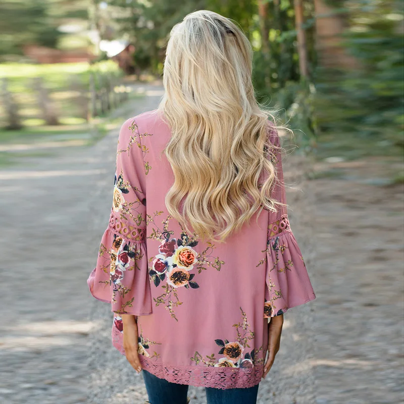 Flare Sleeve Jackets For Women Spring Autumn Print Baggy Jackets Cardigan Lace Female Clothing Suit Work Office Coat Outerwear
