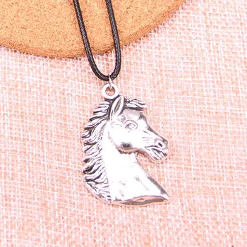 

20Pcs Antique Silver Color Horse head Pendant 40*29mm Leather Chain Necklace Black Leather Cord Necklace