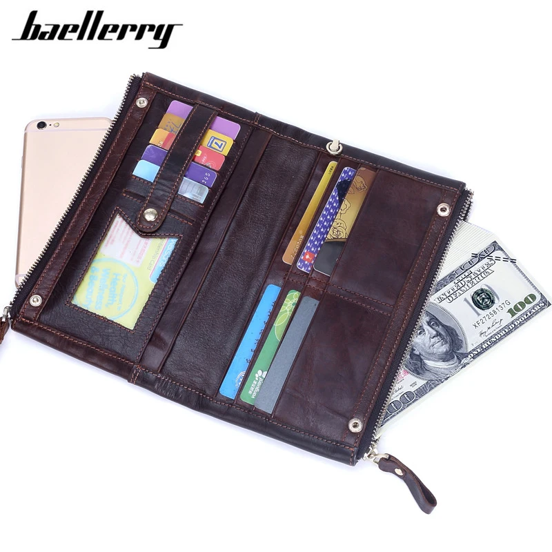 

Double Zipper Men Standard Wallets Male Clutch European Style Genuine Cow Leather Wallet High Capacity Card Holder Retro Wallets