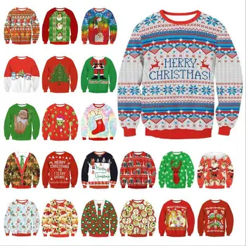 

Hirigin Christmas Men Women Hoodies 3D Unisex Xmas Sweatshirt Novelty Santa Claus Pullover Couple Tops Chromatic Pritned Outfits