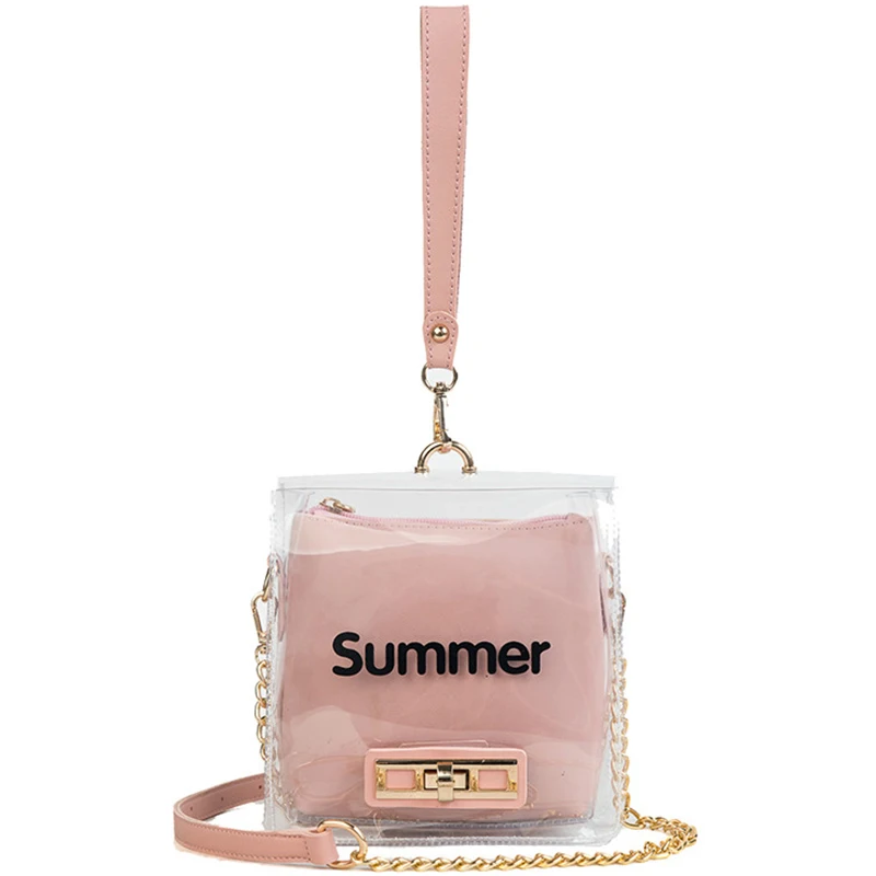 

Transparent Jelly Package Chic Chain Bag Wild Shoulder Messenger Bag Pink