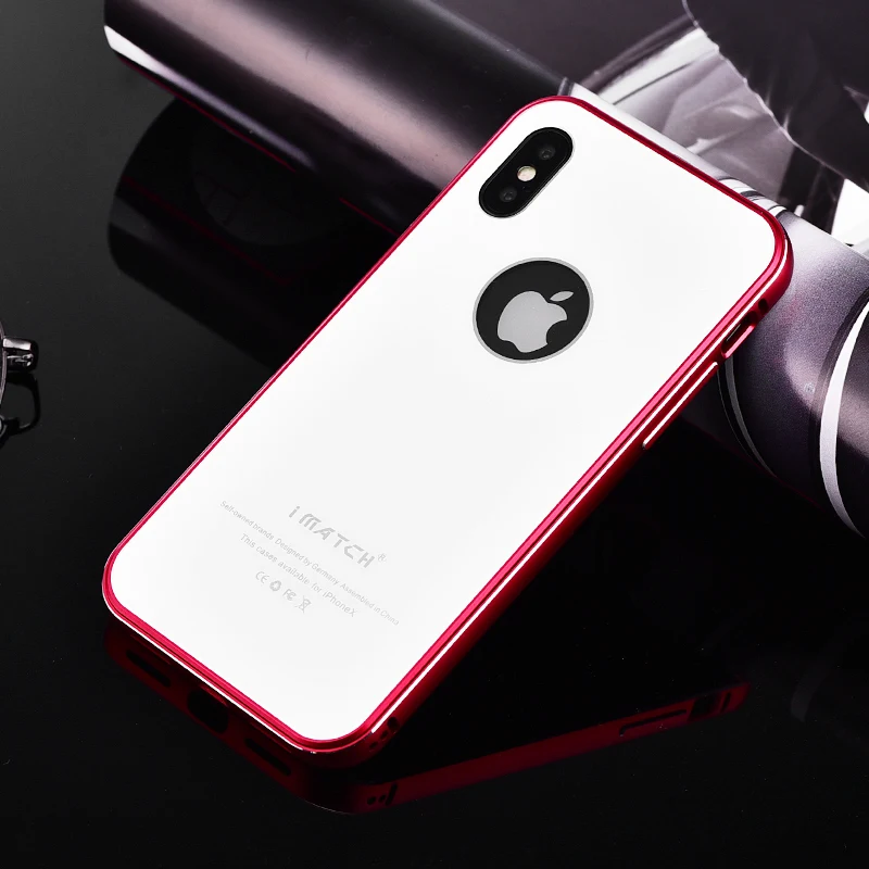 iMatch Aviation Aluminum Alloy Metal Bumper Tempered Glass Back Cover Case for Apple iPhone X