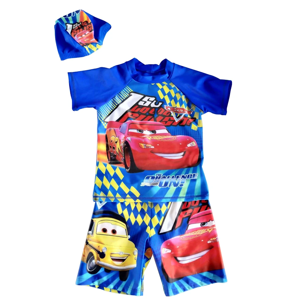 

Little Boys Short Sleeve Shirt 2-Piece Rash guard Swim Trunk Short Set Disneyi Cartoon Swimming Cap Lovely Lesson Swimwear