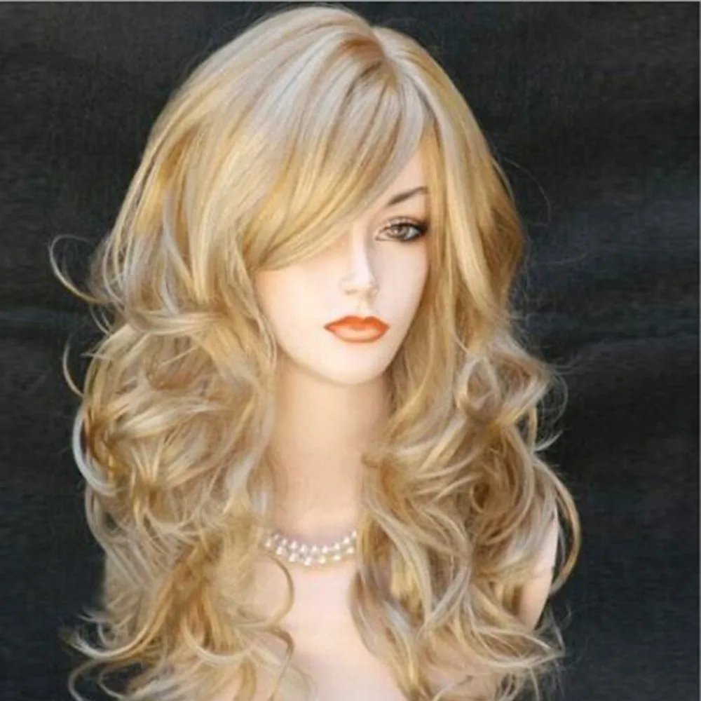 Hot Sale Natural Comfortable Blonde Wigs Wavy Curly Long Heat Resistant Fiber Costume Party Wigs For Women Gift Dropshipping Hot Sale Natural Comfortable Blonde Wigs Wavy Curly Long Heat Resistant Fiber Costume Party Wigs For Women Gift Dropshipping