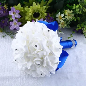 

Crystal Roses Pearl Bridesmaid Wedding Bouquet Bridal Artificial Silk Flowers For Party Wedding Mariage Hand Floral Decoration