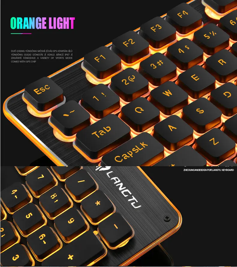 Игровая клавиатура 104 Keycaps RGB с подсветкой Водонепроницаемая Бесшумная клавиатура компьютерная игровая USB Проводная для настольного ноутбука
