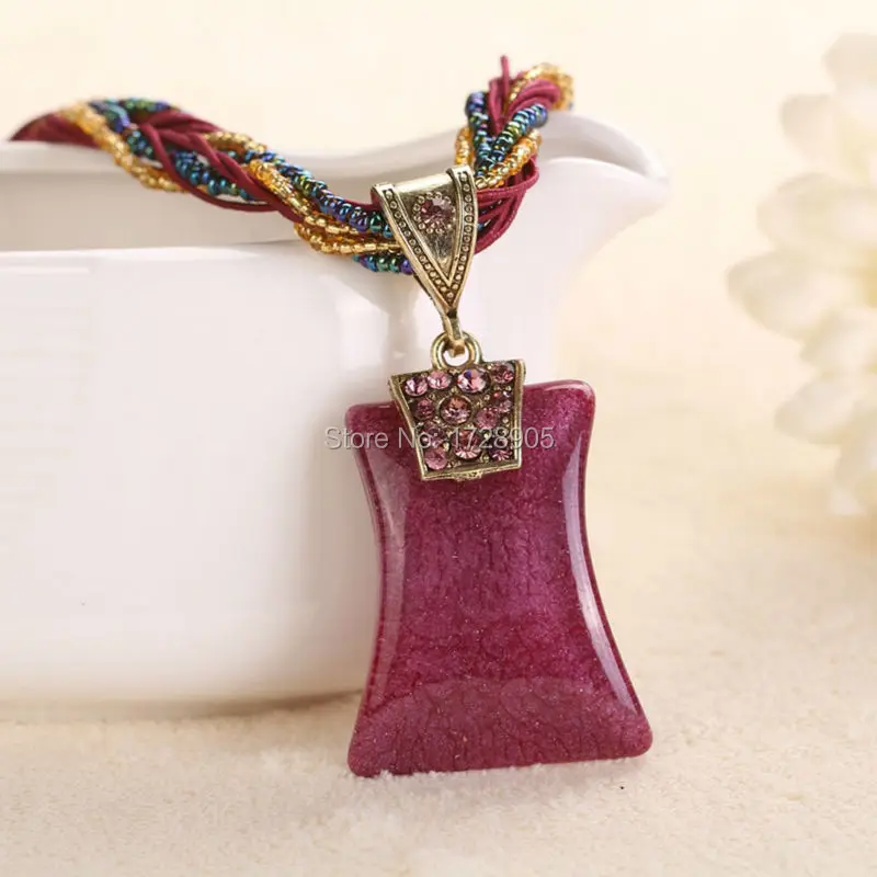 

Stone Necklace for Girls Burgundy Classical Handmade Various Colors Square Stone Pendant Necklaces Fashion Women Jewelry