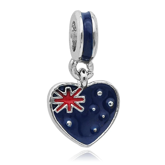 2018 New 12 Country National Flag Hanging Silver Bead Charms Fits European Pandora Charm