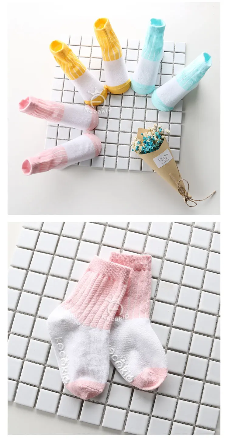 Kacakid 2024 New Stripe Color Patchwork Non Slip Boys Girls Cotton Socks Cheap Stuff Meias Infantil Kids Socks 0-4 Years 13