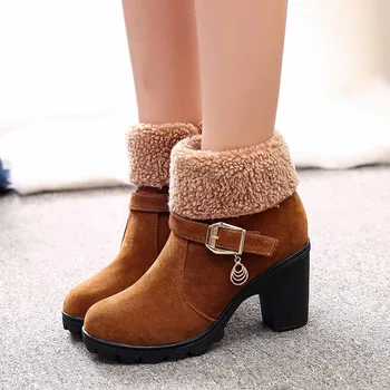 

Vogue Women Boots Nice Ankle Boots For Women Short Plush Sewing Winter Shoes Casual High Heel Boots Botas Mujer