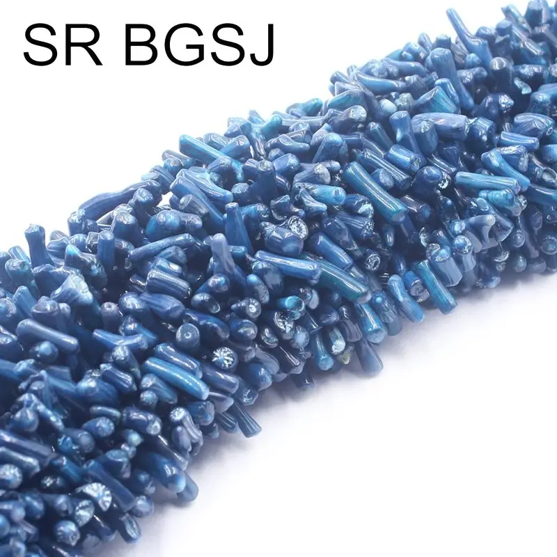 Free Shipping 6-12mm Deep Blue Branch Sea Bamboo Coral Chips Spacer Loose Jewelry Making Beads Strand 15"