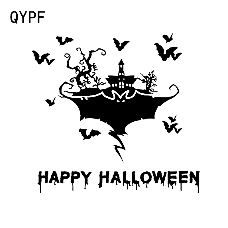 

QYPF 17.2*16.5 Coolest Halloween Scary Bats Castle Decor Car Sticker Silhouette Graphic Bumper Window Vinyl C16-2320