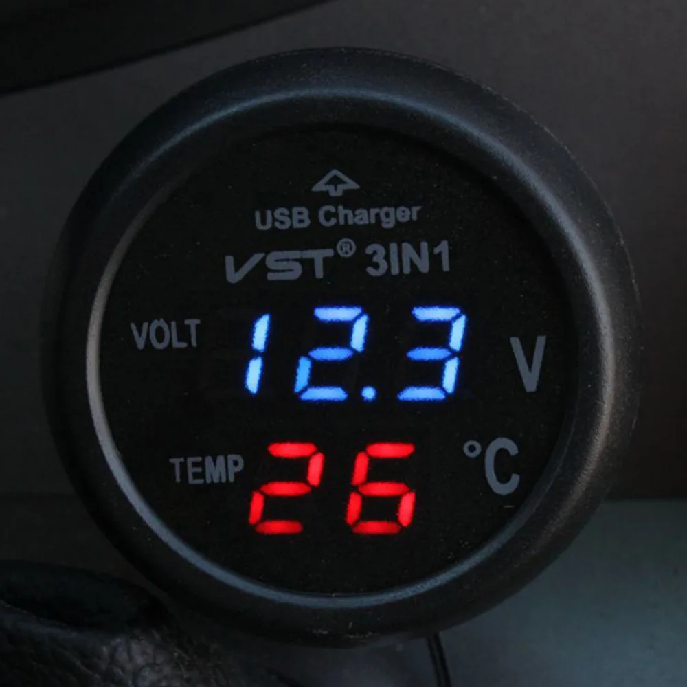 3 в 1 двойной СВЕТОДИОДНЫЙ Вольтметр термометр тестер напряжения 12-24 в прикуриватель USB Автомобильное зарядное устройство 5 В 2.1A цифровой дисплей