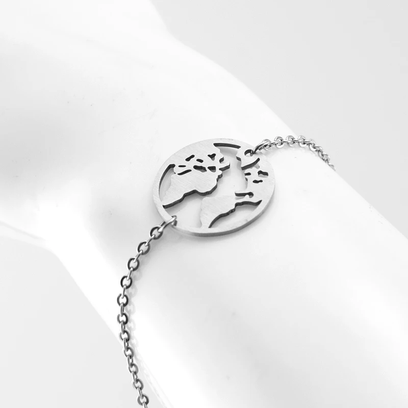 

Stainless Steel Round World Map Bracelet Frauen Armband Mini Earth Charm Thin Link Chain Women Gift Fashion Jewelry 2018 New