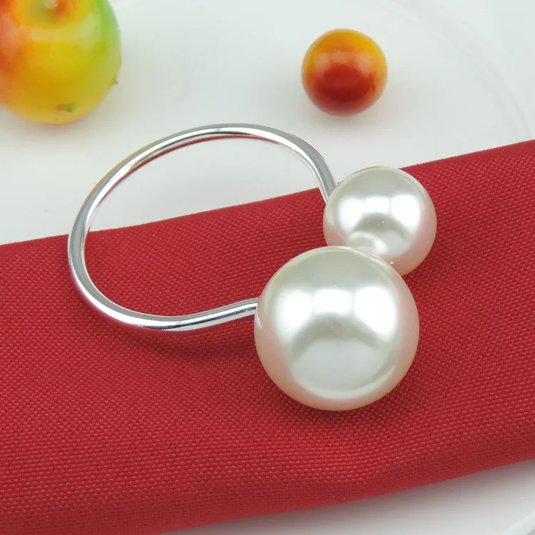 

12PCS Western tableware simple creative decorative mask cloth ring scarf ring metal large pearl napkin buckle
