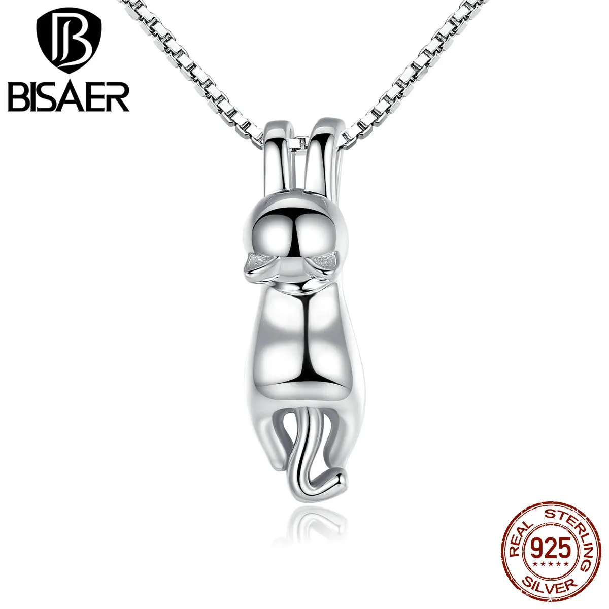 BISAER высокое качество гладкий 925 пробы серебряный прекрасный кот длинный хвост ожерелья и подвески S925 модные украшения HSN032