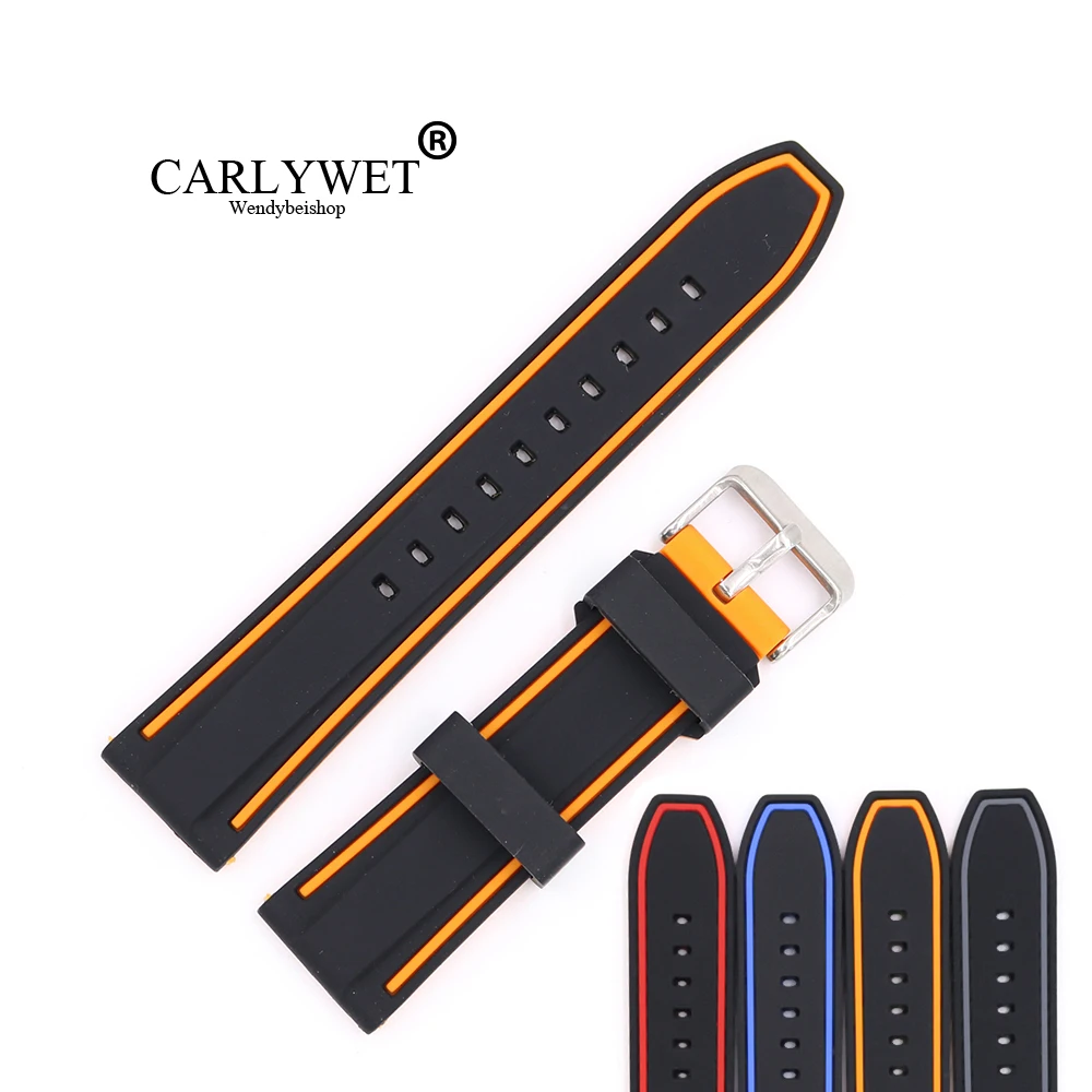 

CARLYWET 22mm Black Waterproof Silicone Rubber Replacement Wrist Watch Band Strap For Omega Rolex Tag Heuer Tissot Tudor Panerai