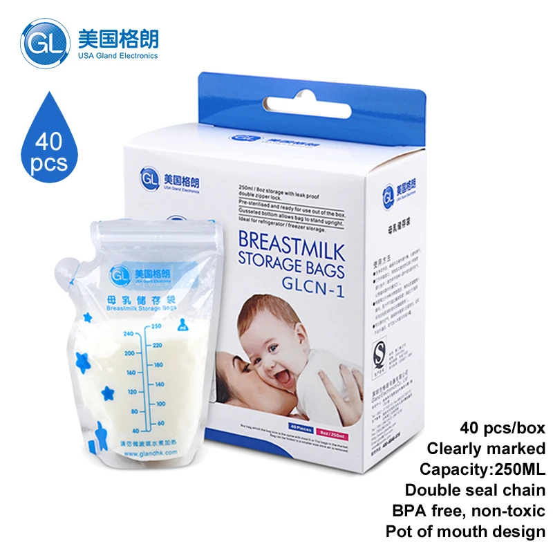 Gland CN 1 40pcs*250ml Breast Milk Storage Bags Baby Food Container Pre