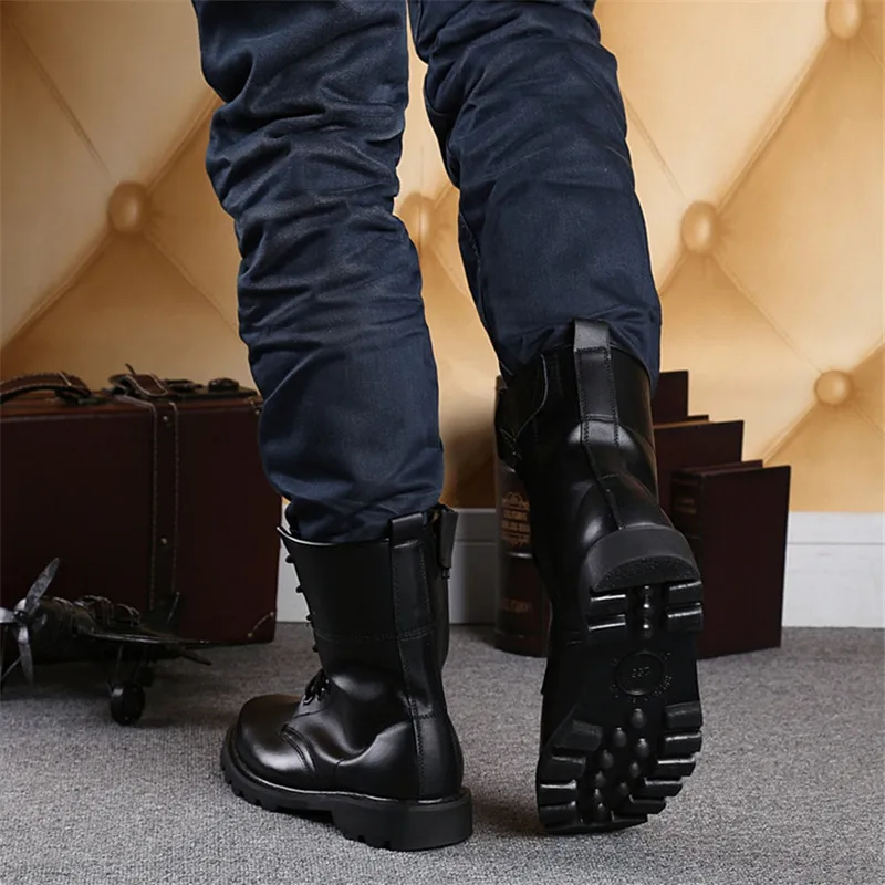 LIN KING/мужские черные рабочие ботинки со стальным носком; мужские мотоциклетные ботинки на шнуровке в стиле панк; Уличная обувь с высоким берцем в армейском стиле для мужчин