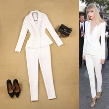 *#Best Price 2-piece set women's spring and autumn new slim simple white suit and nine points pencil pants office ladies elegant two-piece *#Best Price 2-piece set women's spring and autumn new slim simple white suit and nine points pencil pants office ladies elegant two-piece