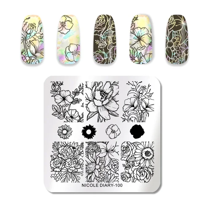 NICOLE DIARY Rectangle Stamping Plate Nail Stainless Steel Marble Plate Mixed Designs Image Nail Art Templates Tools - Цвет: ND-100