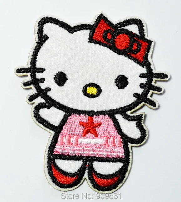 

Hot ! Free shipping ! Hello Kitty Pink dress Red STAR iron on applique patch or Sew on fashion embroidery cartoon garment