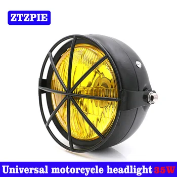 

NEW Hot 35W CG125 Refit Retro Halogen Headlights GN125 Retro Black Shell Round Yellow Motorcycle Headlights Accessories 4300K