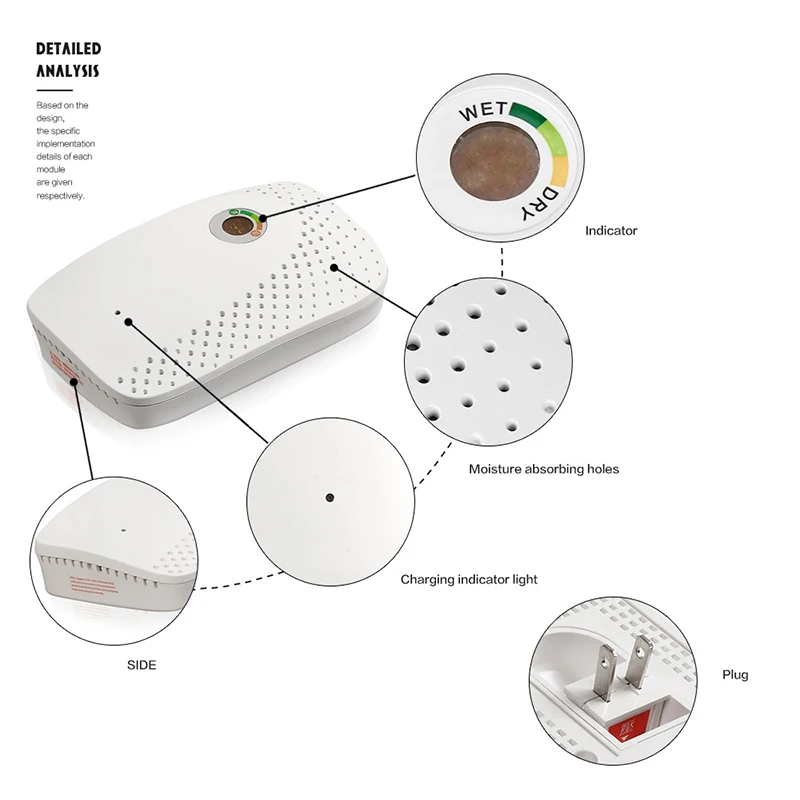 Мини-портативный осушитель, Электрический осушитель воздуха, интеллектуальный влагопоглощающий осушитель для домашнего гардероба, книжный шкаф