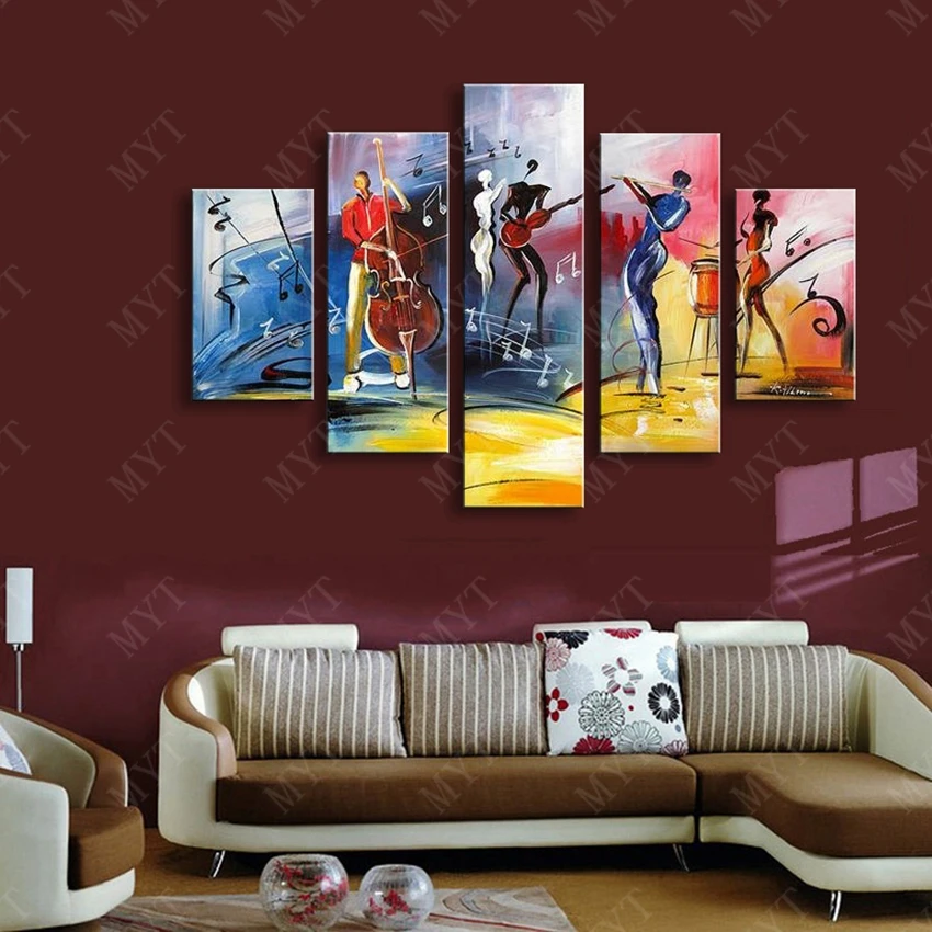 

Large 100% Handpainted Band Playing Picture Oil Painting On Canvas Modern Wall Art Floral Pictures For Living Room Home Decor